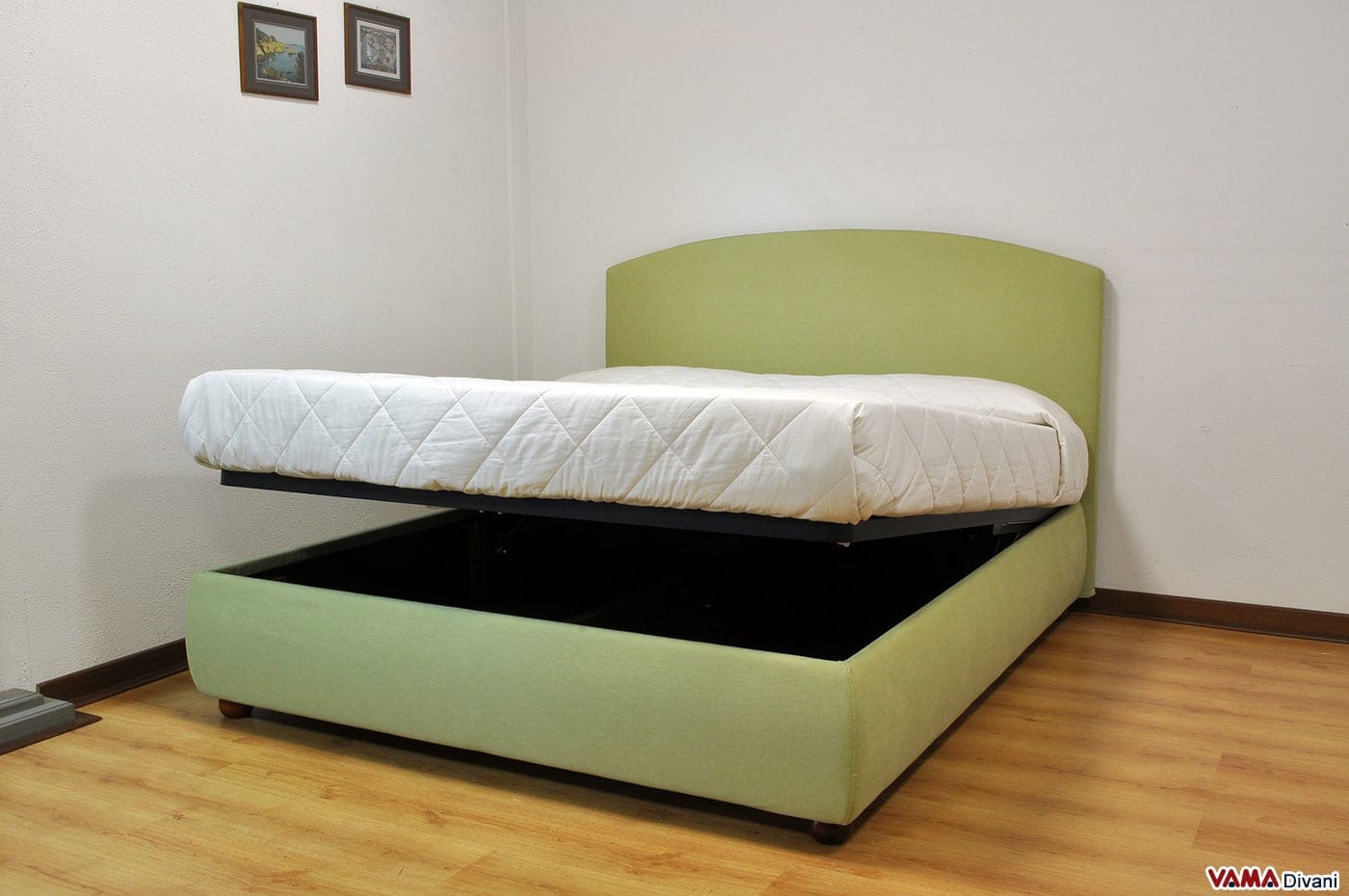 Letto matrimoniale in tessuto sfoderabile con contenitore