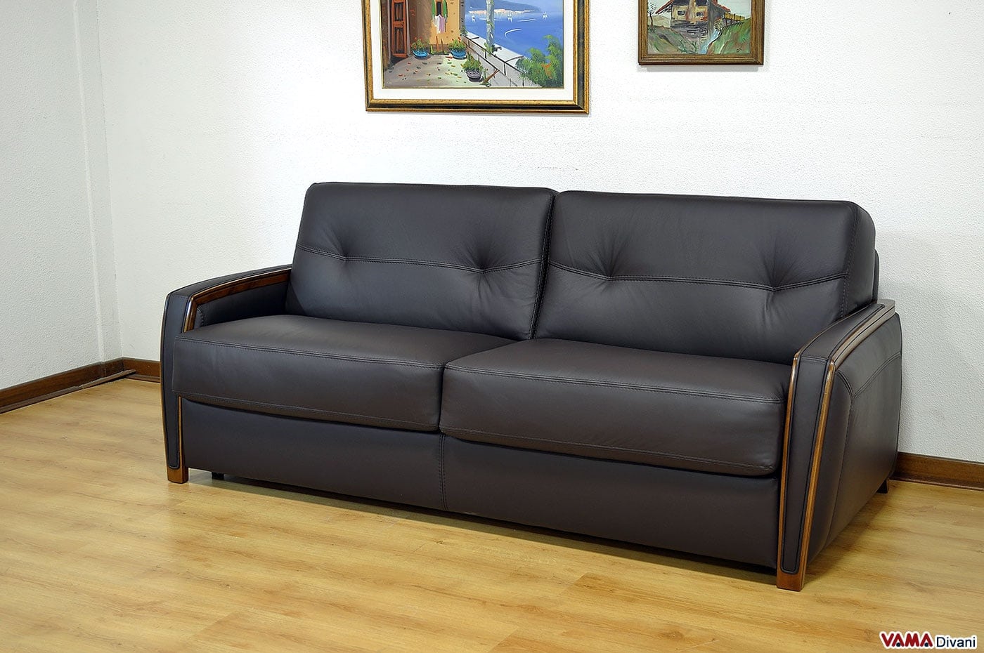 Divano letto matrimoniale moderno in pelle