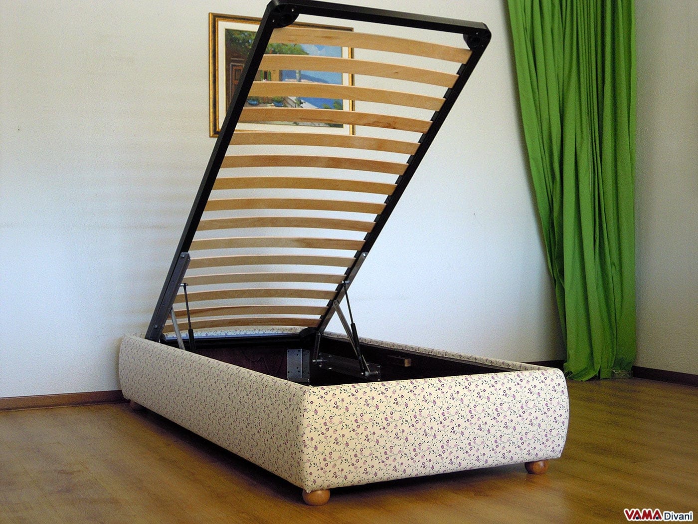 Letto sommier singolo con contenitore e con ruote