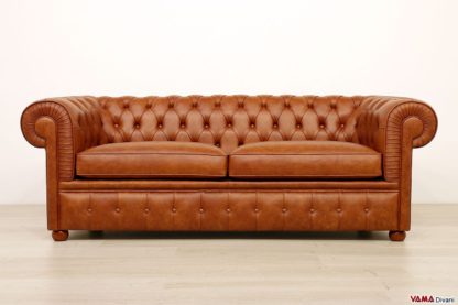 Divano Chesterfield 2 metri in pelle marrone nuvolata