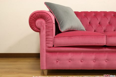 Fodera Per Cuscino Chesterfield In Velluto Riccio Con Diamanti Finti Cuciti A Mano, Rosso, 43x43 Cm (Solo Federa)