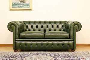 Divano Chesterfield 2 posti in pelle asportabile verde bottiglia inglese