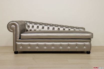 Dormeuse Chesterfield in ecopelle argento