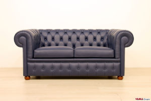 Divano 2 posti Chesterfield in pelle blu