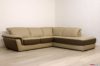 Divano angolare moderno in pelle marrone e beige