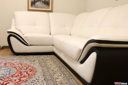 Divano angolare moderno in pelle bianco e nero