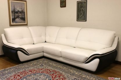 Divano moderno ad angolo in pelle bianco e nero