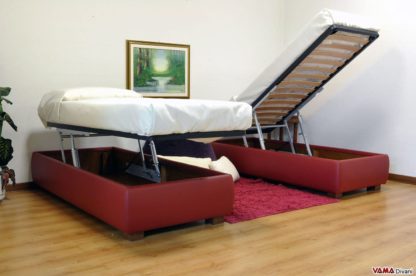 Letti Sommier con contenitore in ecopelle rossa