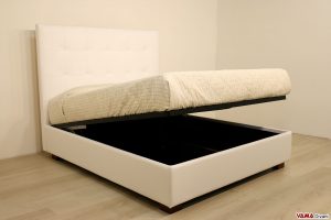 Letto contenitore moderno bianco in pelle