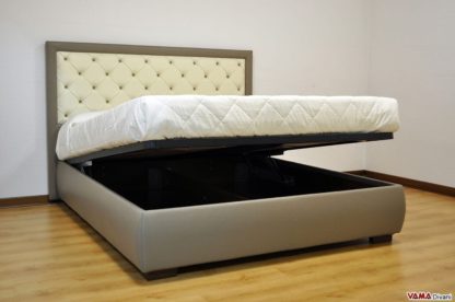 Letto matrimoniale con contenitore e lavorazione capitonnè sulla testiera