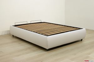 Letto con contenitore matrimoniale bianco in pelle