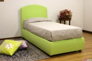 Letto singolo in tessuto verde sfoderabile