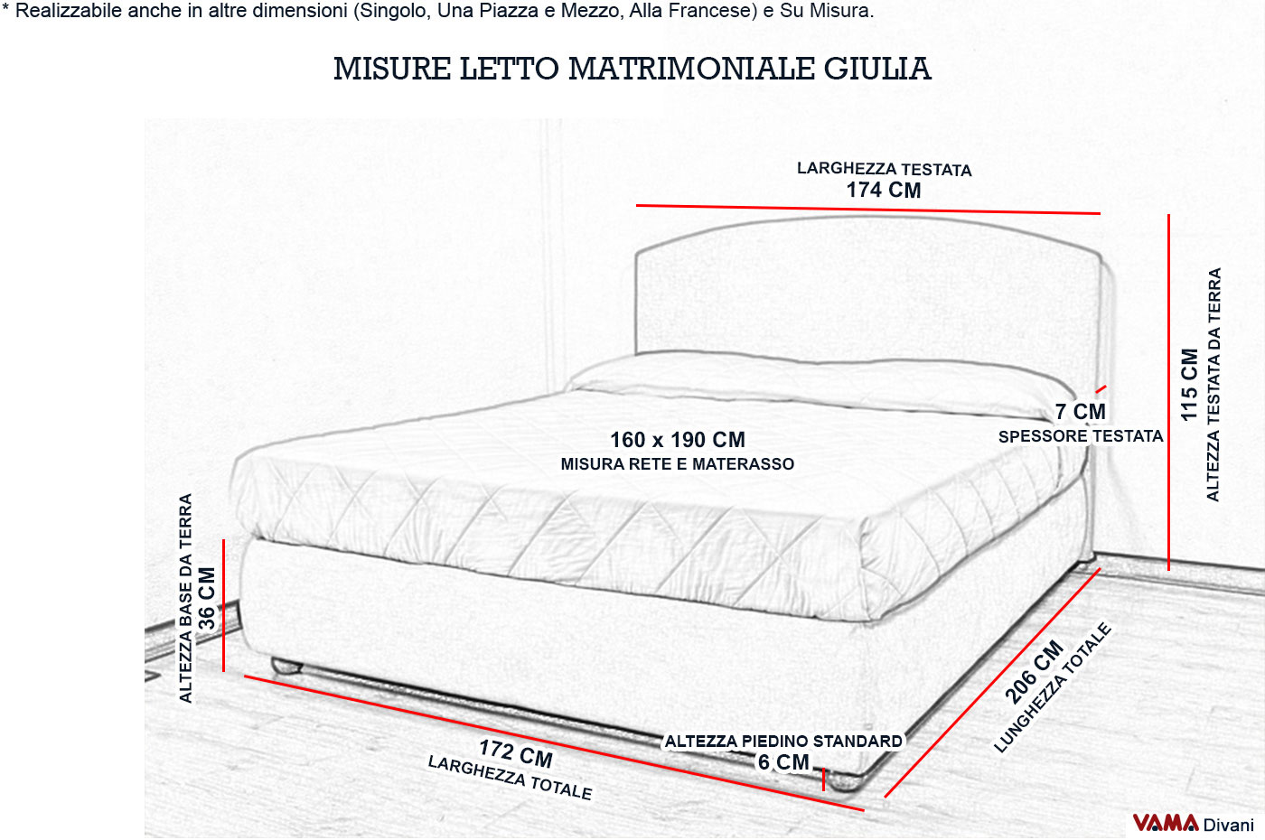 Letto matrimoniale spillo di pianca, disponibile in diverse misure e finiture a scelta tra legno letto matrimoniale fyer con testiera e comodini integrati misure l 288xp221xh103 peso 120 kg prezzo a. Misure Letto Matrimoniale . Letto Matrimoniale in Tessuto Sfoderabile con Contenitore