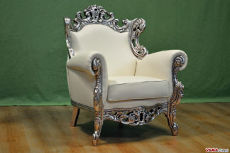 Poltrona barocco in pelle bianca foglia argento