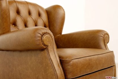 Bracciolo poltrona bergere marrone in pelle vintage