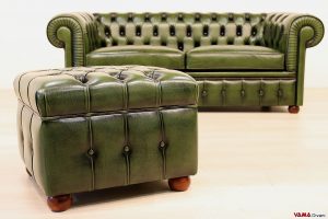 Pouf Chesterfield verde vintage