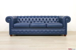 Divano Chesterfield blu 3 posti in pelle