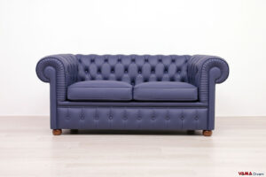 Divano Chesterfield 2 posti in pelle spessorata blu