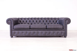 Divano Chesterfield 3 posti grigio scuro in pelle