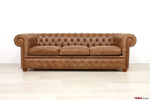 Divano Chesterfield 3 posti marrone in pelle pull up