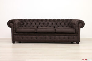 Divano Chesterfield 3 posti scamosciato marrone microfibra