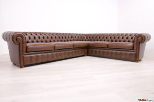 Divano Chesterfield ad angolo marrone vintage