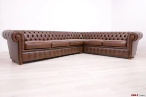 Divano Chesterfield ad angolo marrone vintage