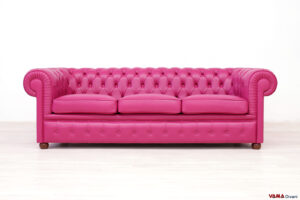 Divano Chesterfield fuxia in pelle di alta qualità