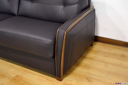 Bracciolo in pelle e legno color noce