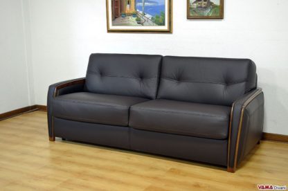 Divano letto 3 posti con bracciolo in legno e pelle
