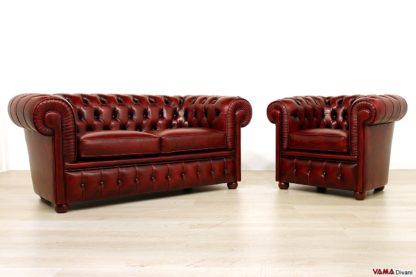 Salotto Chesterfield rosso invecchiato a mano