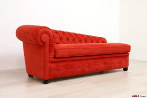 Dormeuse Chesterfield rossa scamosciata in microfibra