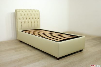 Letto Chesterfield singolo in pelle beige