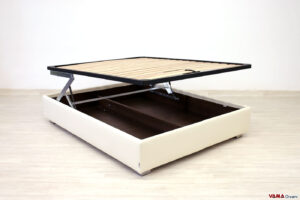 Letto contenitore matrimoniale in tessuto tridimensionale cannetté beige