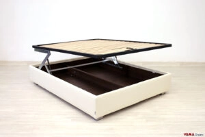 Letto contenitore matrimoniale in tessuto tridimensionale cannetté beige