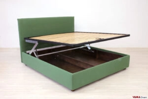 Letto matrimoniale con contenitore a doppia alzata in tessuto verde