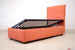 Letto singolo contenitore con testata morbida color arancio