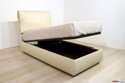 Letto contenitore singolo in pelle beige