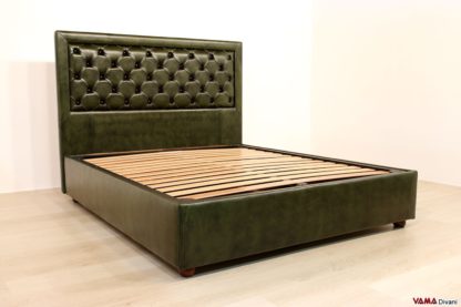 Letto matrimoniale verde in pelle