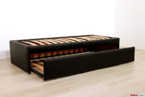 Letto singolo con letto estraibile nero ecopelle