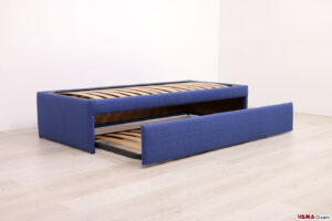 Letto singolo con letto estraibile blu in tessuto sfoderabile