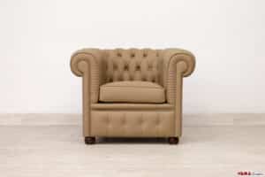 Piccola poltrona Chesterfield marrone in pelle