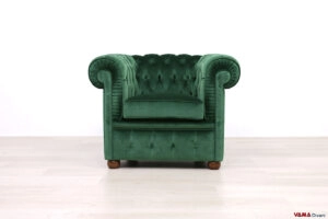 Poltrona Chesterina verde in velluto
