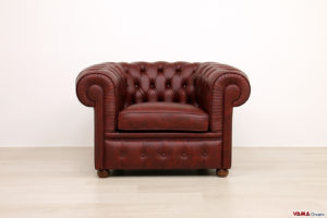 Poltrona Chesterfield rossa vintage in pelle