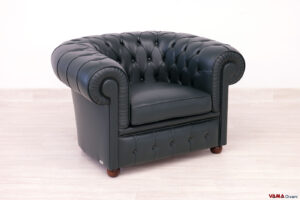 Poltrona Chesterfield in pelle verde bosco