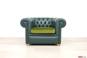 Poltrona Chesterfield con seduta in velluto di cotone verde