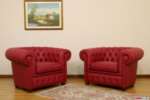 Poltrone Chesterfield rosse in pelle