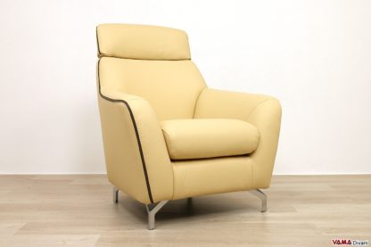 Poltrona moderna gialla e marrone in pelle