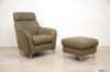 Poltrona moderna con pouf in pelle grigia