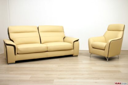 Salotto moderno giallo e marrone in pelle